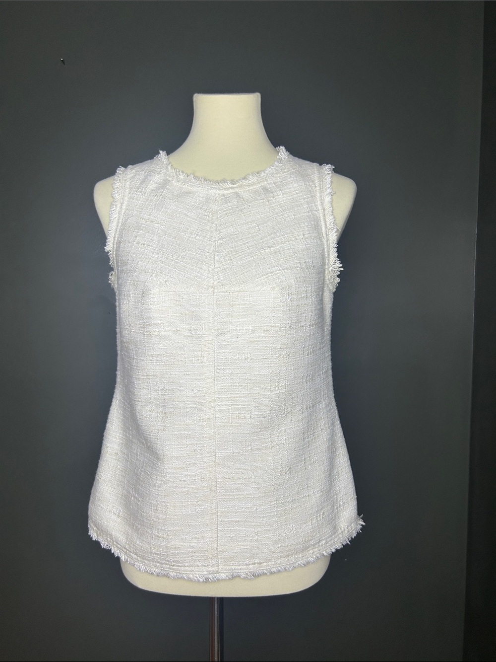 Banana Republic White Tweed Fringe Shell Top
